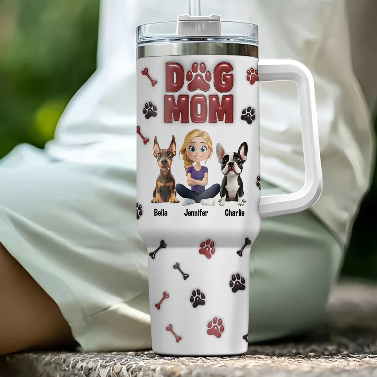 Lovely Dog Mama - Personalized Custom 3D Inflated Effect Printed 40 Oz Tumbler - Image 2