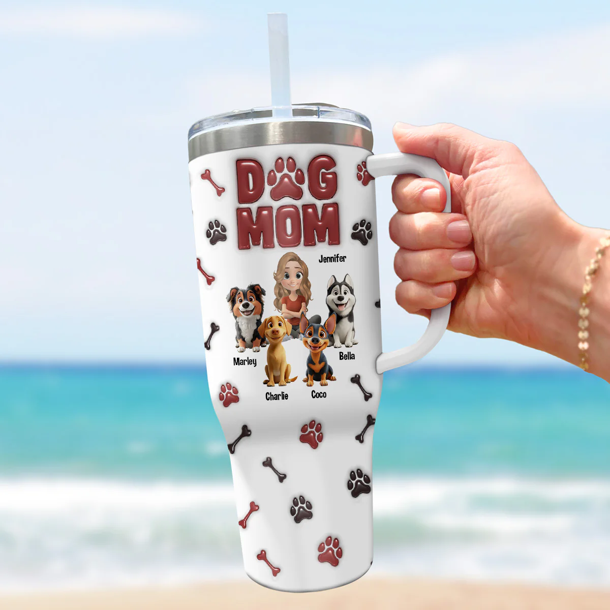 Lovely Dog Mama - Personalized Custom 3D Inflated Effect Printed 40 Oz Tumbler - Image 4