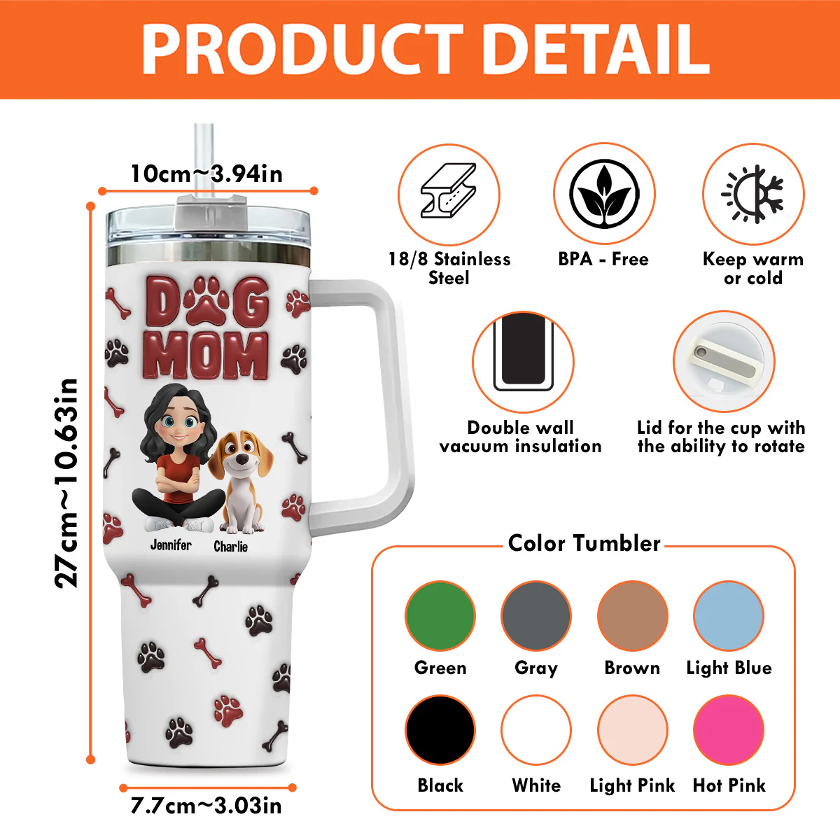 Lovely Dog Mama - Personalized Custom 3D Inflated Effect Printed 40 Oz Tumbler - Image 5