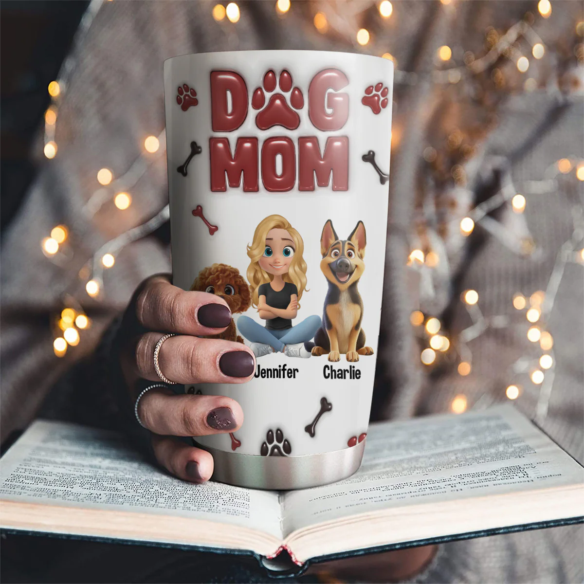 Lovely Dog Mama - Personalized Custom 3D Inflated Effect Tumbler - Image 2