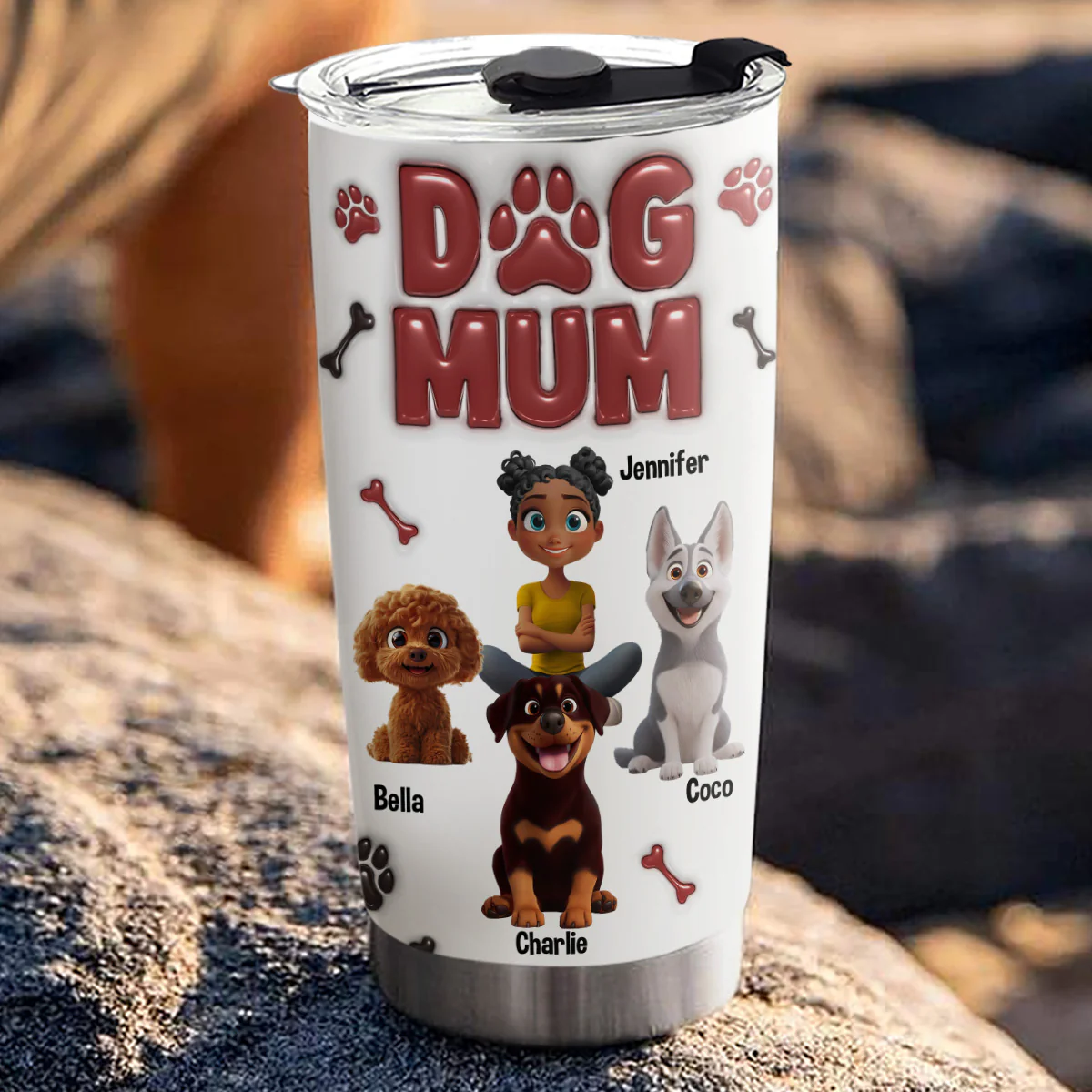 Lovely Dog Mama - Personalized Custom 3D Inflated Effect Tumbler - Image 3