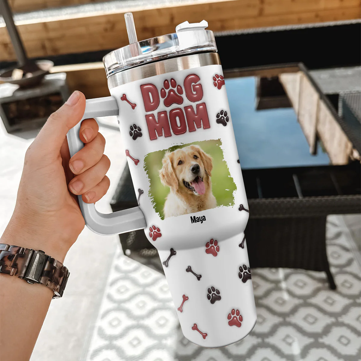 Lovely Dog Mama Photo - Personalized Custom 3D Inflated Effect Printed 40 Oz Tumbler