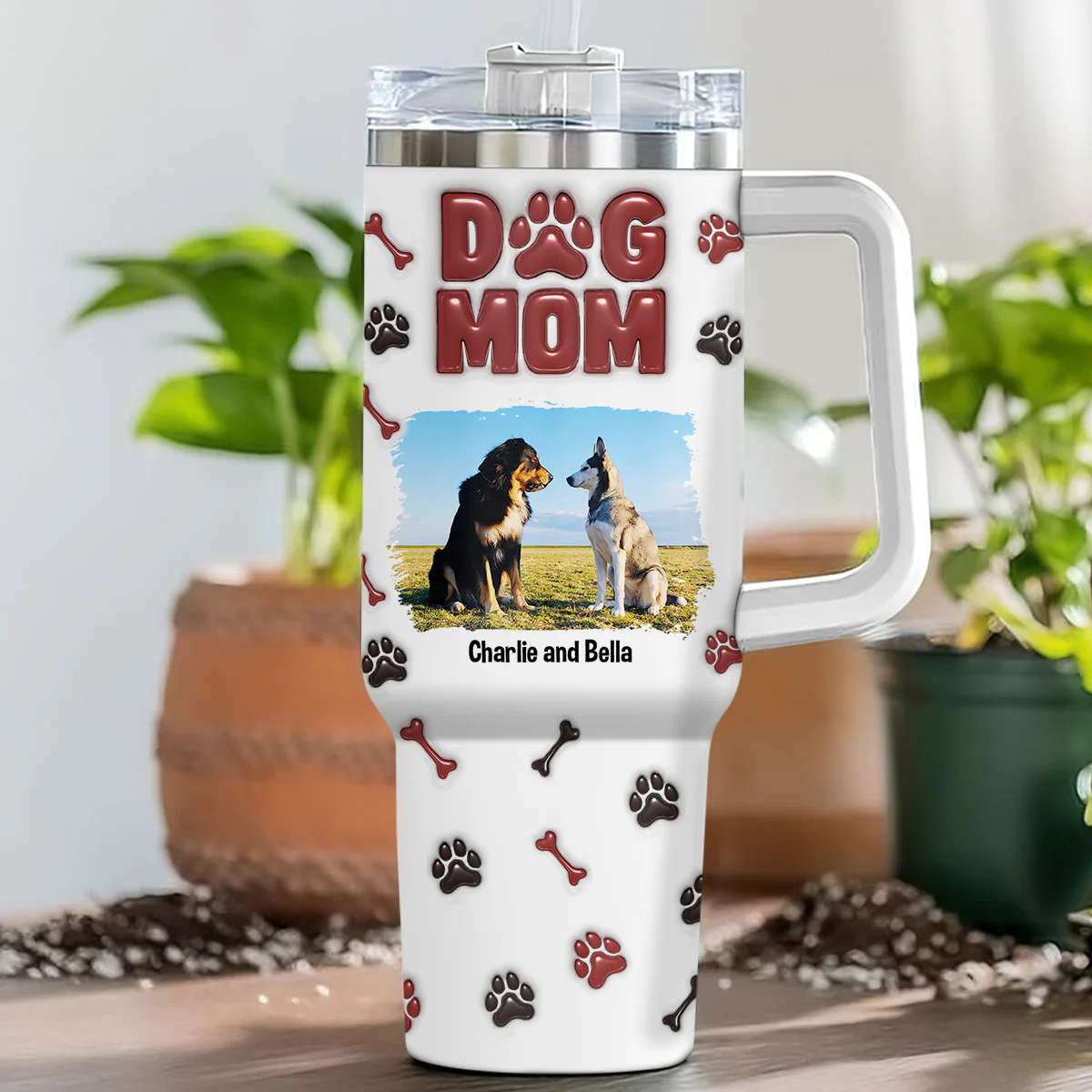 Lovely Dog Mama Photo - Personalized Custom 3D Inflated Effect Printed 40 Oz Tumbler - Image 2