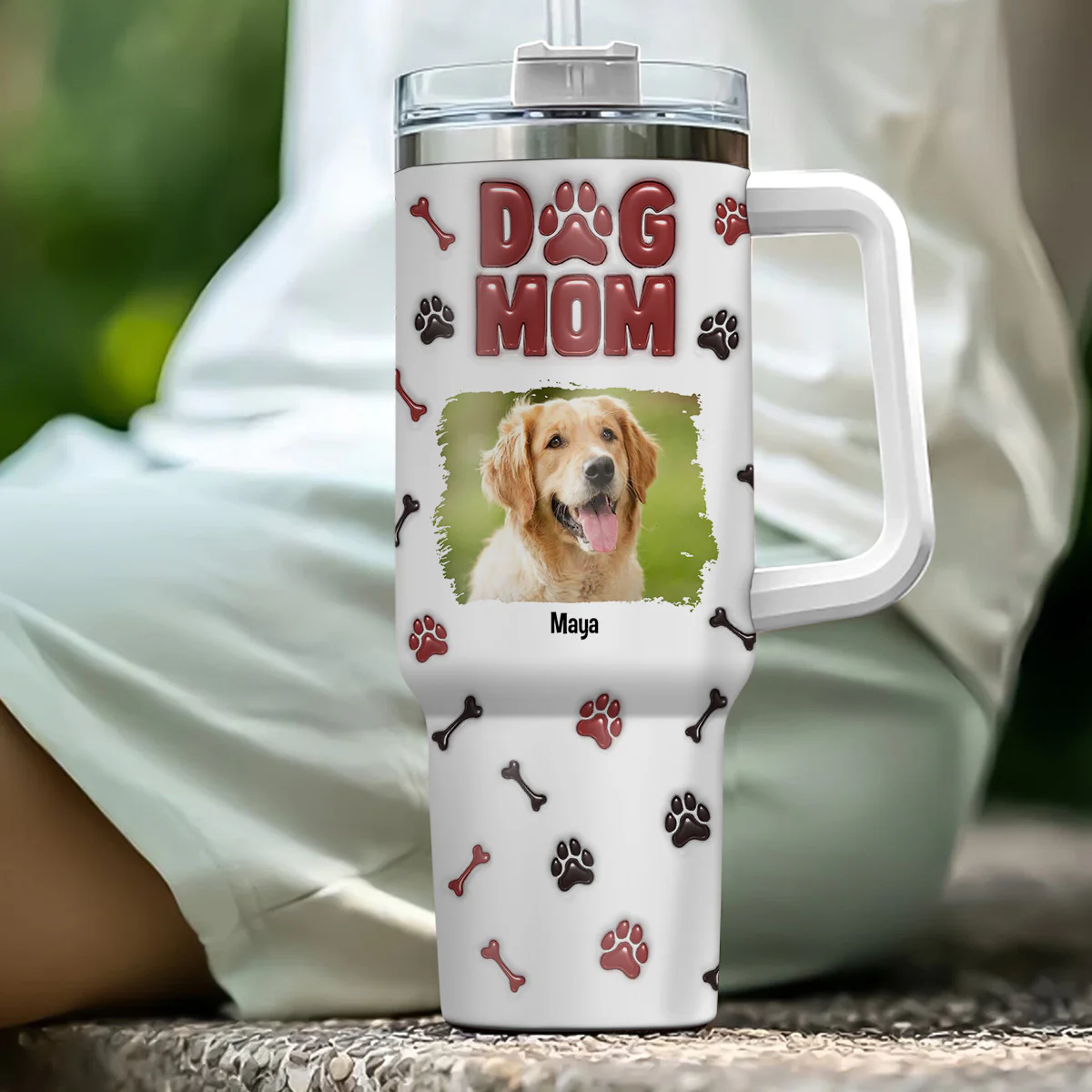 Lovely Dog Mama Photo - Personalized Custom 3D Inflated Effect Printed 40 Oz Tumbler - Image 4