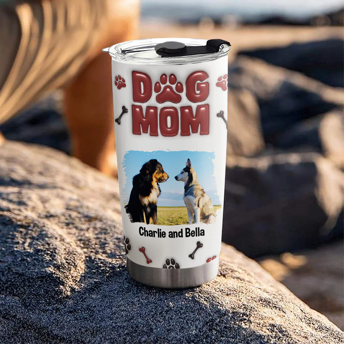 Lovely Dog Mama Photo - Personalized Custom 3D Inflated Effect Tumbler - Image 2