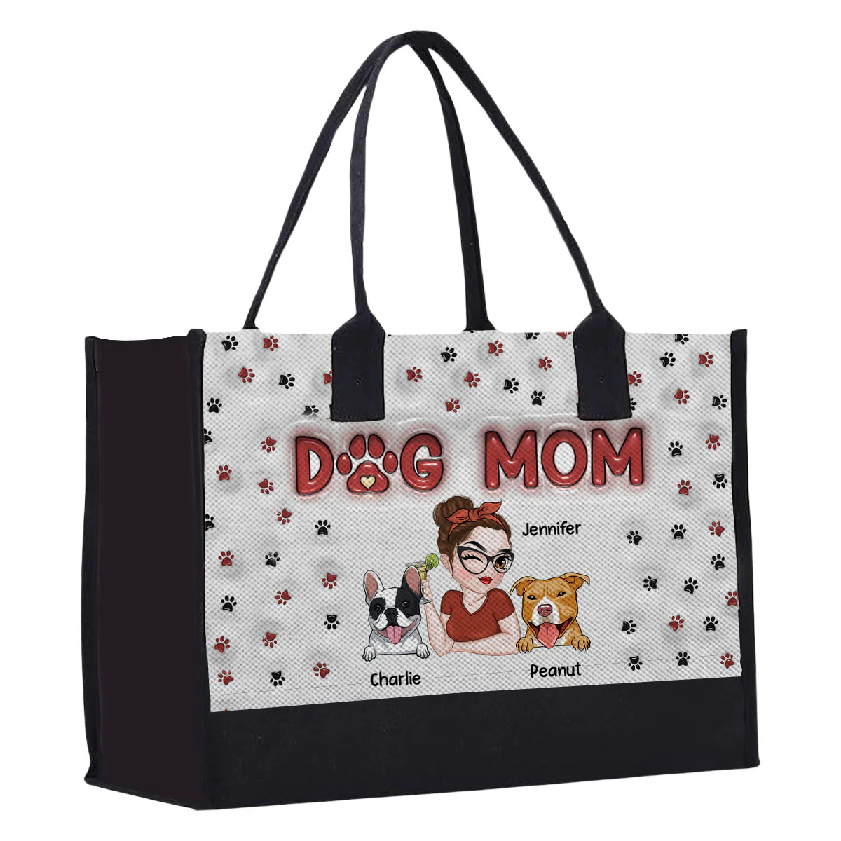 Lovely Dog Mom Bag - Personalized Custom 3D Inflated Effect Canvas Tote Bag - Image 3