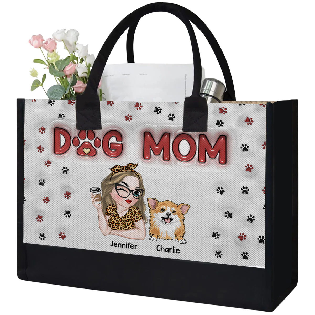 Lovely Dog Mom Bag - Personalized Custom 3D Inflated Effect Canvas Tote Bag - Image 9