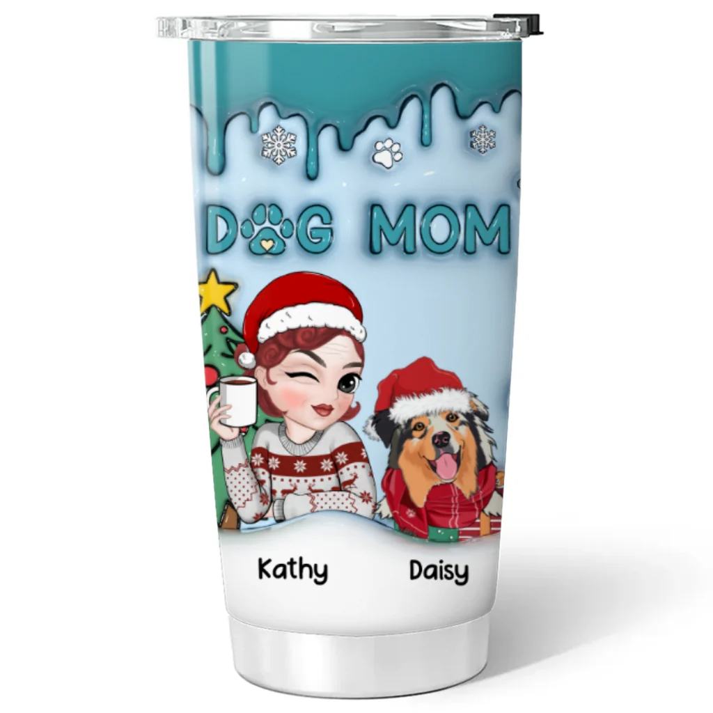 Lovely Dog Mom Christmas - Personalized Custom 3D Inflated Effect Tumbler - Image 5