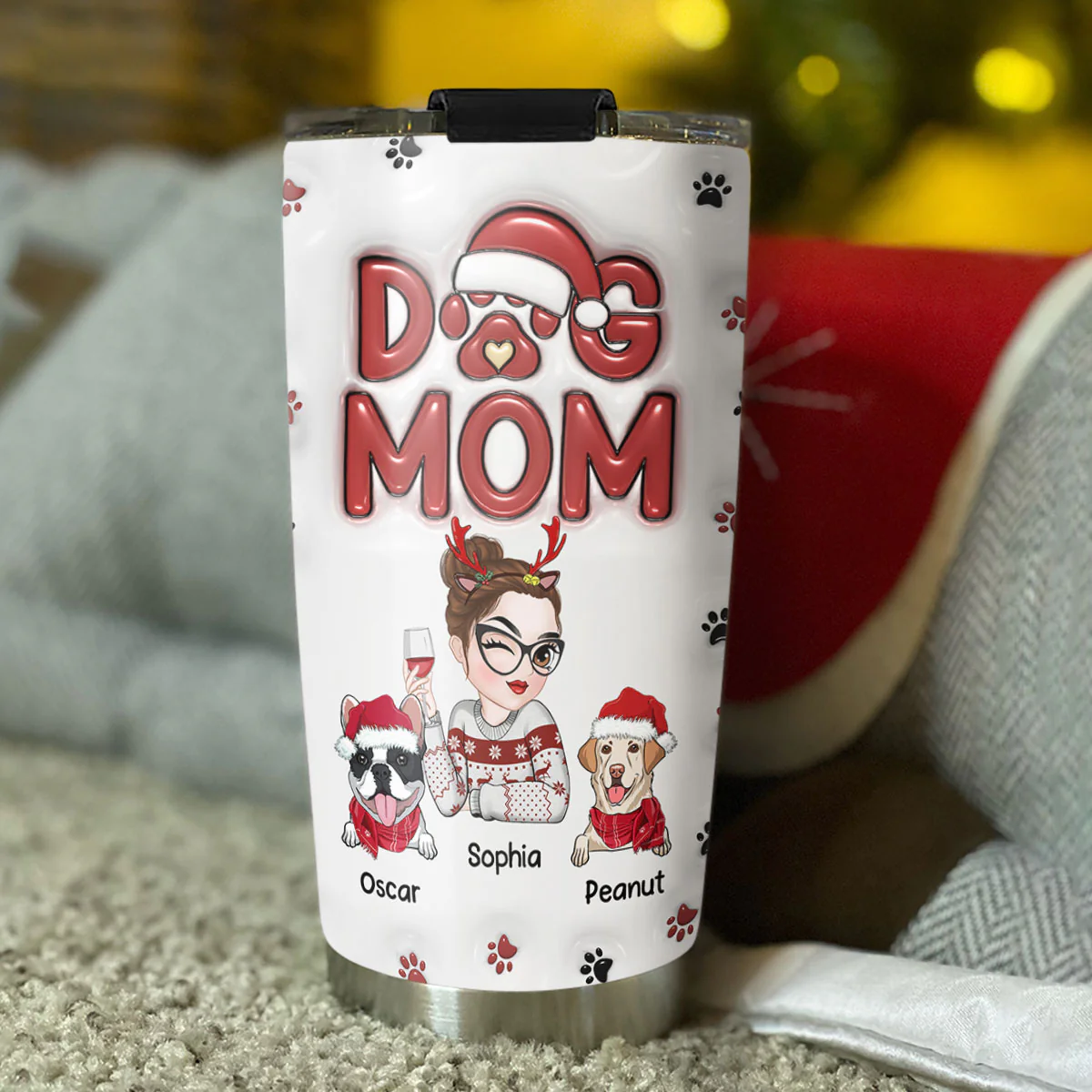 Lovely Dog Mom Christmas - Personalized Custom 3D Inflated Effect Tumbler - Image 4