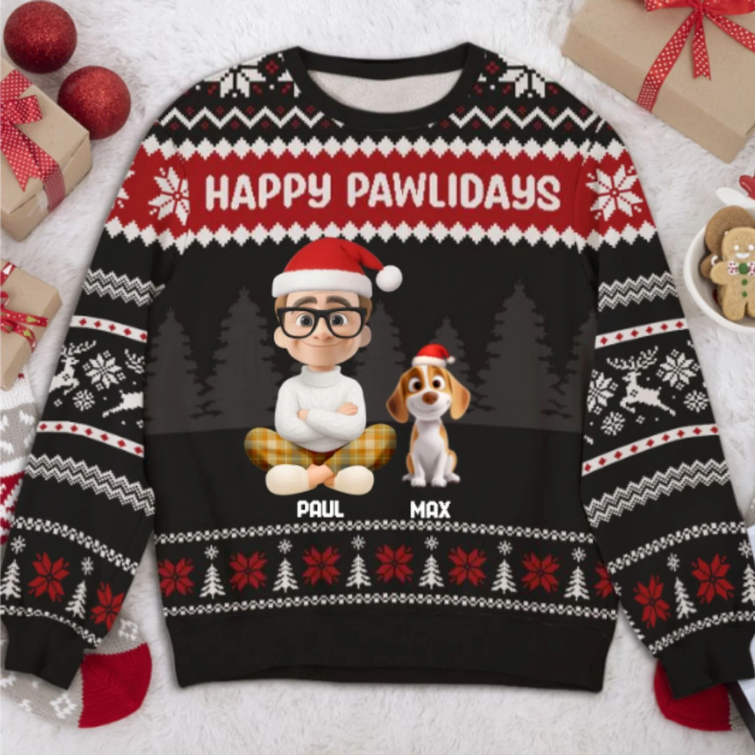 Lovely Dog Mom Dad Chibi Christmas - Personalized Custom All-Over-Print Sweatshirt - Image 9