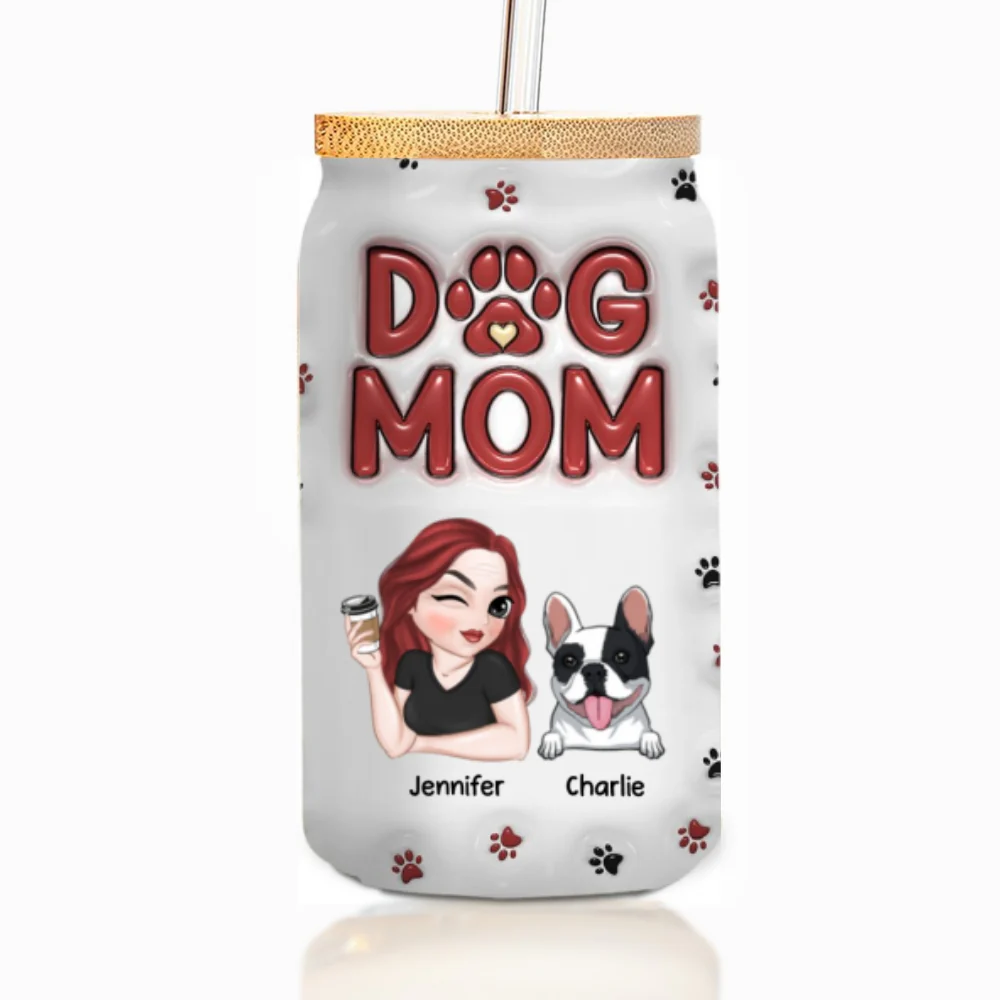 Lovely Dog Mom Mum - Personalized Custom 3D Inflated Effect Glass Can - Image 6