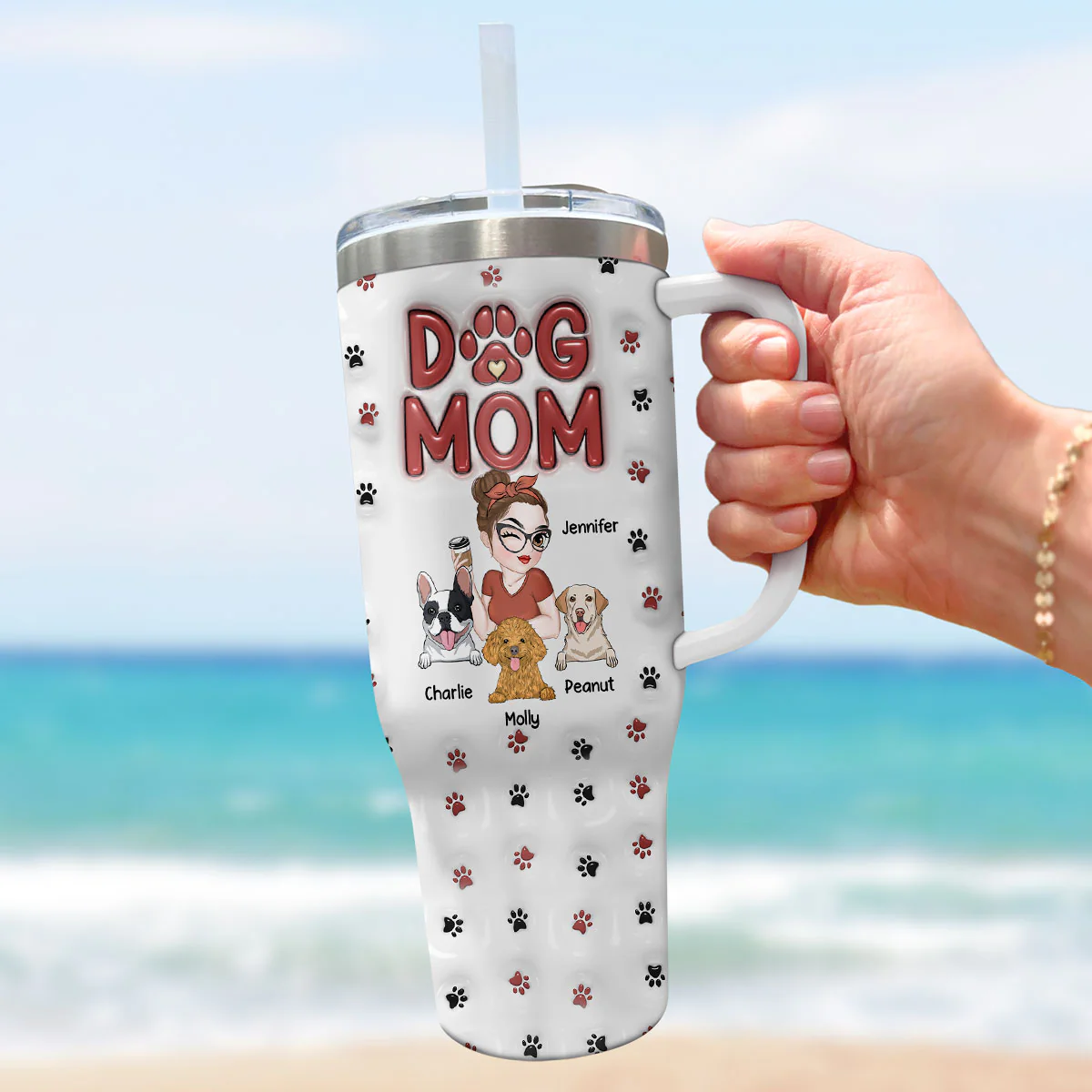 Lovely Dog Mom Ver 2 - Personalized Custom 3D Inflated Effect Printed 40 Oz Tumbler - Image 4