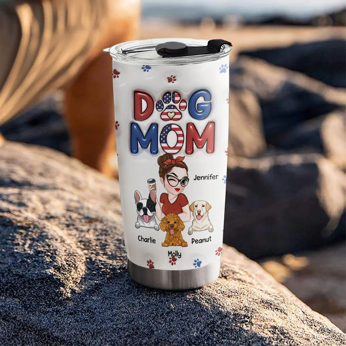 Lovely Dog Mom Version 3 - Personalized Custom 3D Inflated Effect Tumbler - Image 4