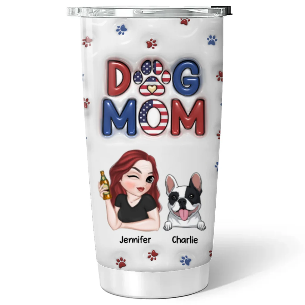 Lovely Dog Mom Version 3 - Personalized Custom 3D Inflated Effect Tumbler - Image 5
