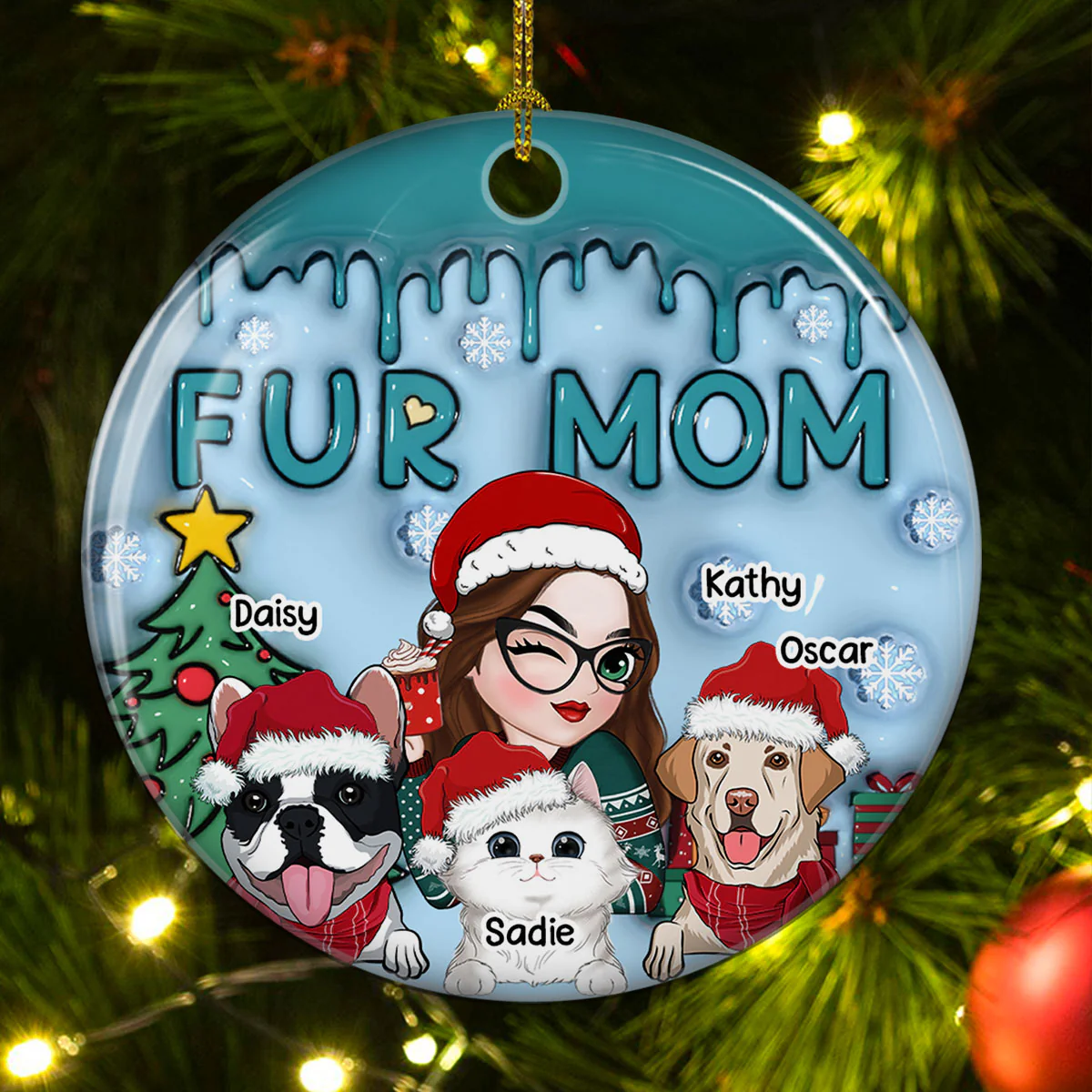 Lovely Fur Mom - Personalized Custom 3D Inflated Effect Ceramic Ornament - Image 3