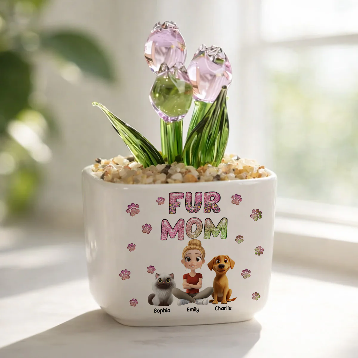 Lovely Fur Mom - Personalized Custom Glass Everlasting Tulips - Image 2