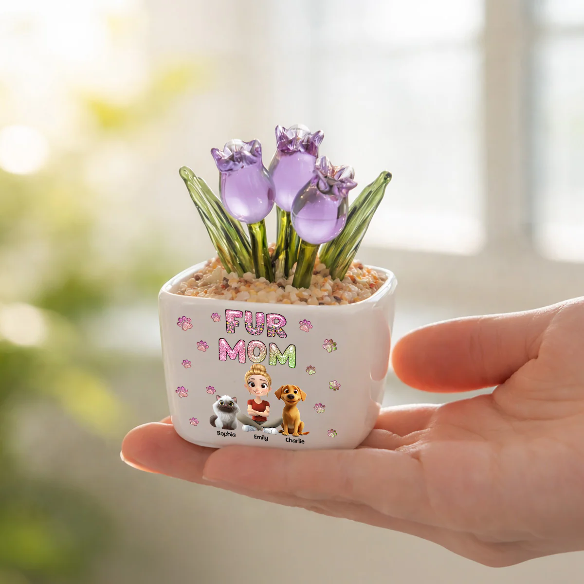Lovely Fur Mom - Personalized Custom Glass Everlasting Tulips - Image 4