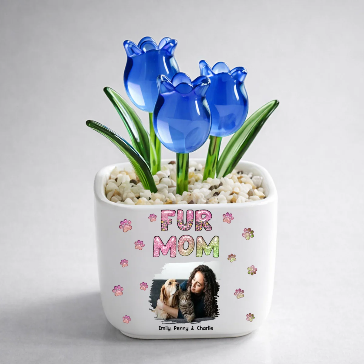 Lovely Fur Mom Photo - Personalized Custom Glass Everlasting Tulips - Image 5