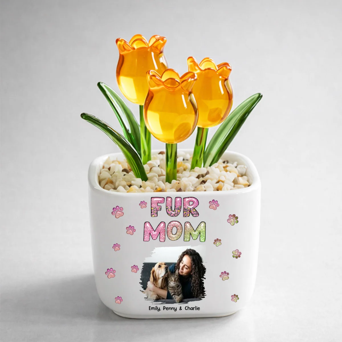 Lovely Fur Mom Photo - Personalized Custom Glass Everlasting Tulips - Image 8