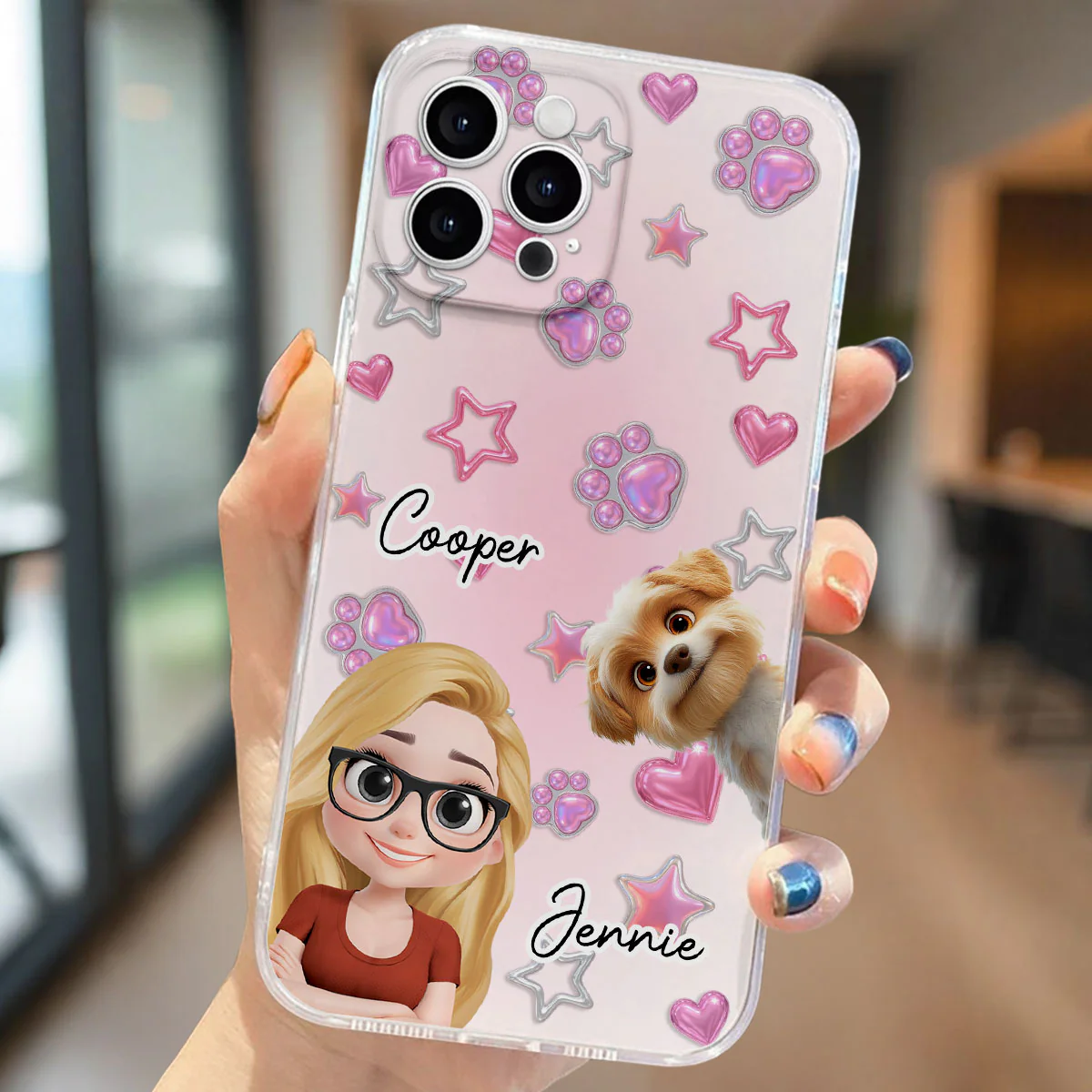 Lovely Girl And Her Dogs - Personalized Custom 3D Effect Phone Case - Image 2