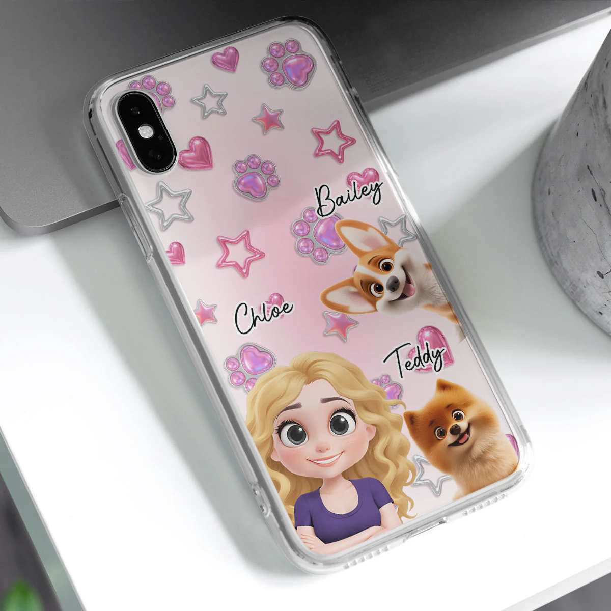 Lovely Girl And Her Dogs - Personalized Custom 3D Effect Phone Case - Image 4