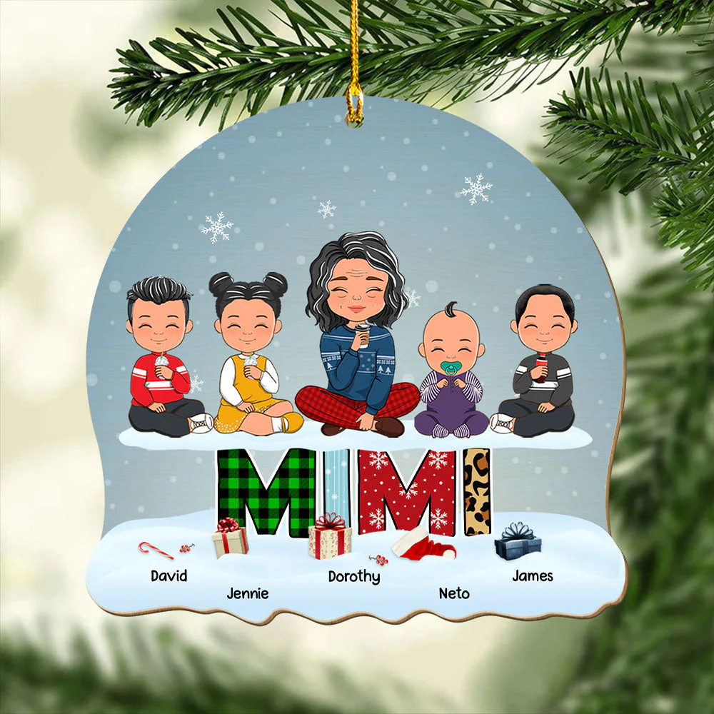 Lovely Grandma Grandkid - Personalized Custom 1-layered Wood Ornament - Image 4