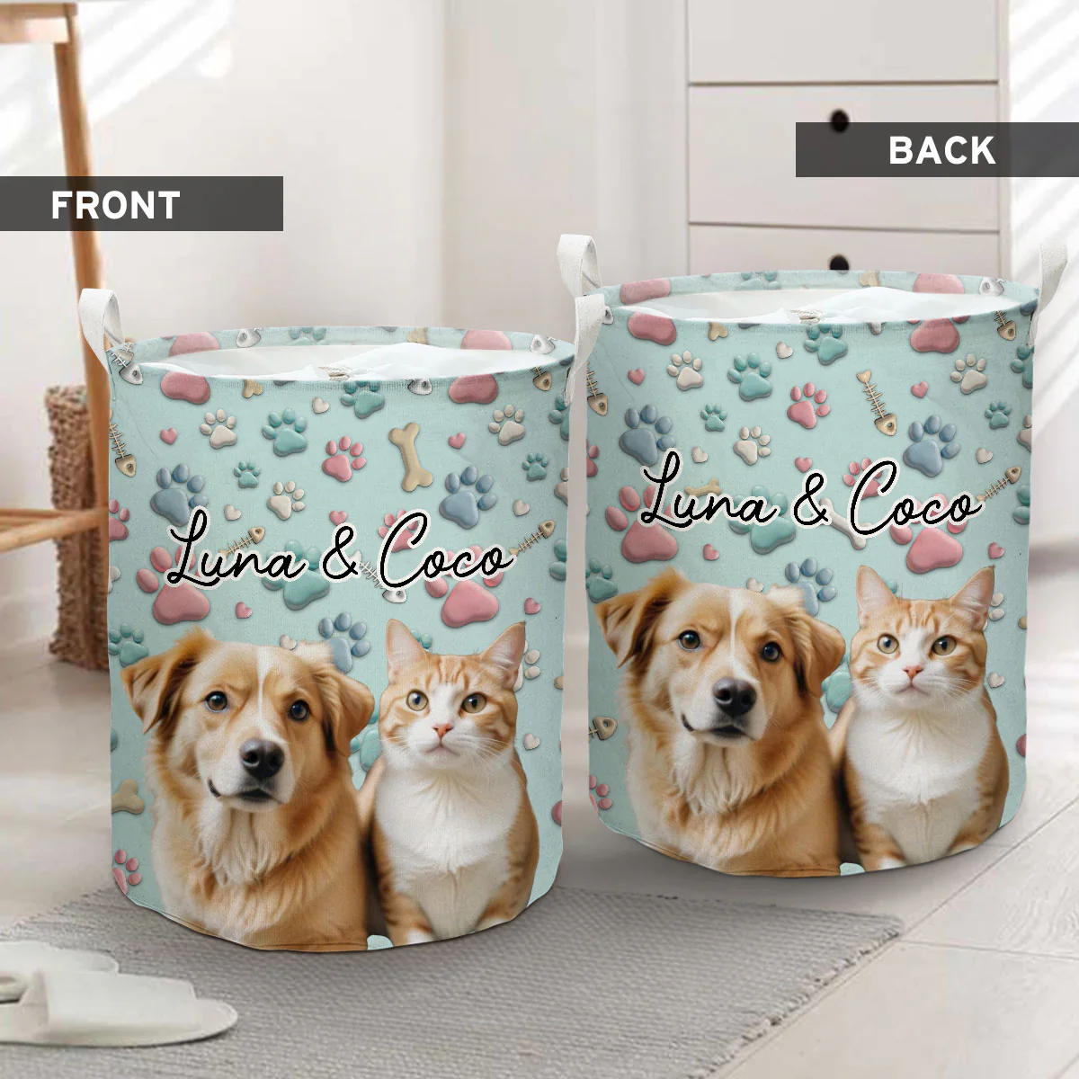 Lovely Pet Cartoon Photo - Personalized Custom Laundry Basket - Image 3