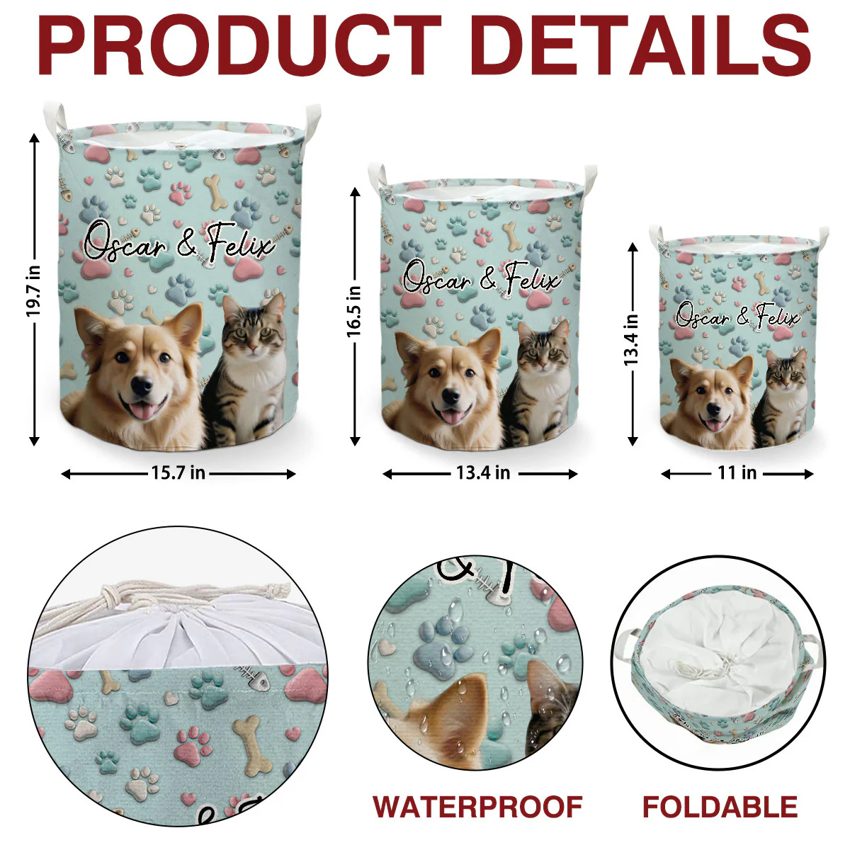 Lovely Pet Cartoon Photo - Personalized Custom Laundry Basket - Image 6