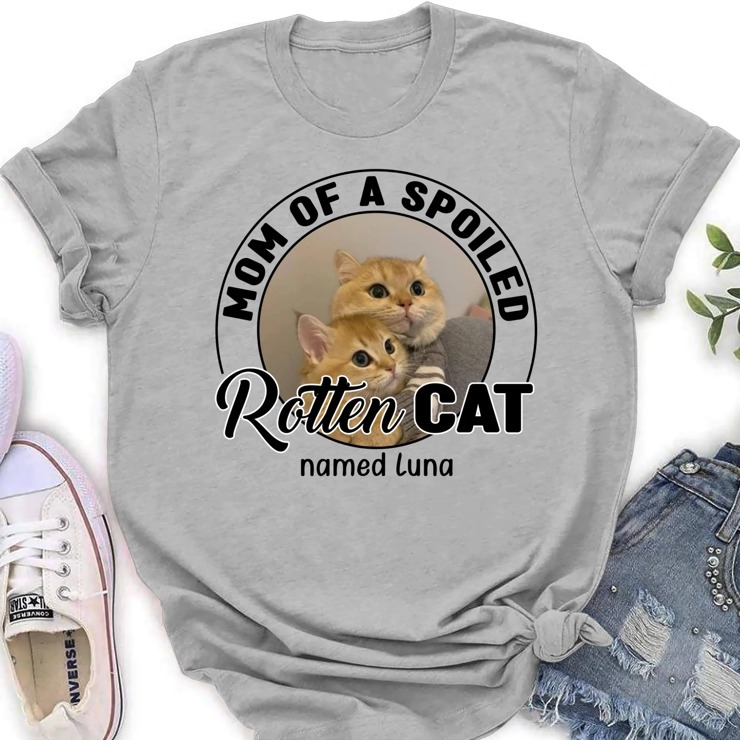 Lovely Spoiled Rotten Cat Chibi Cartoon Photo - Personalized Custom Women's T-Shirt - Image 7