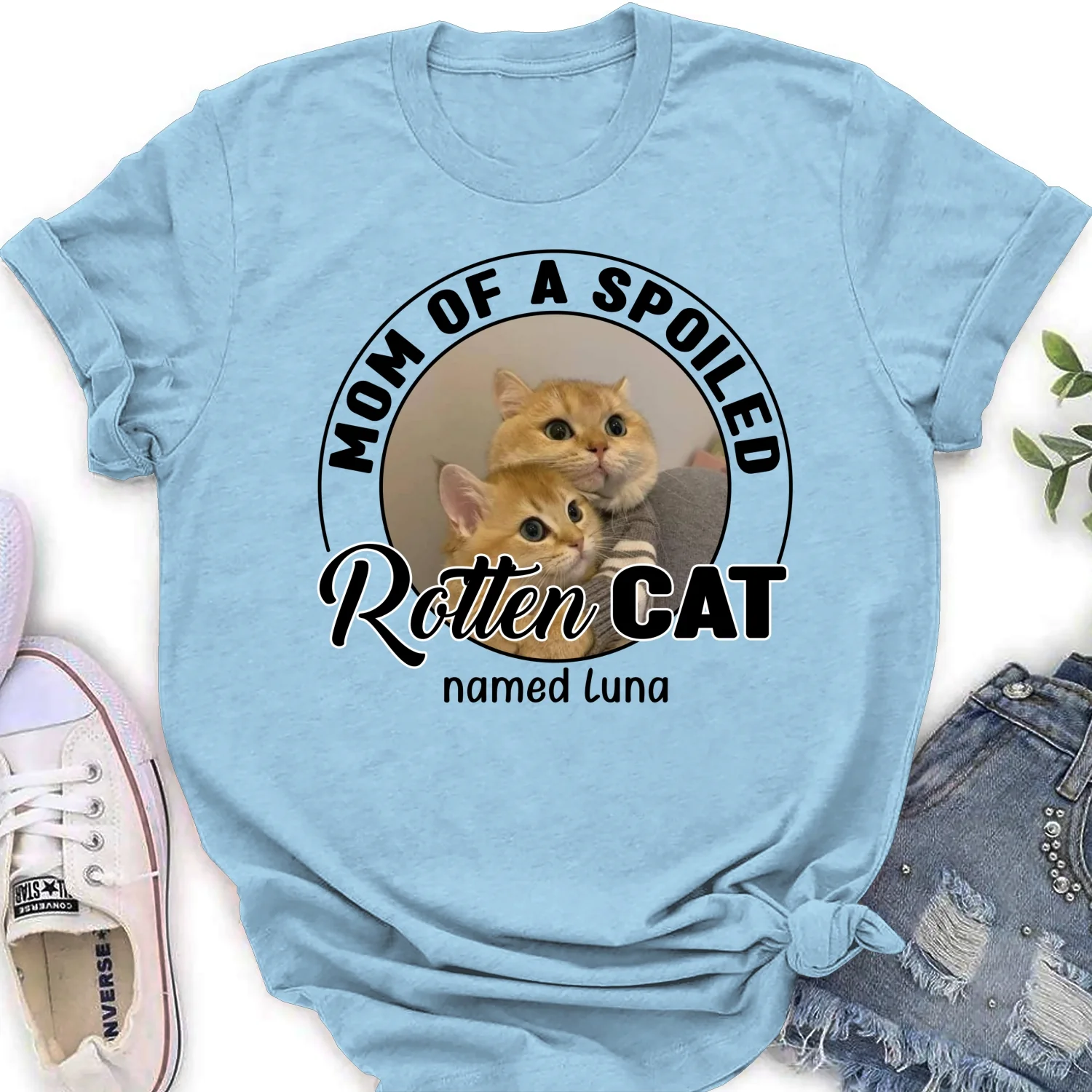 Lovely Spoiled Rotten Cat Chibi Cartoon Photo - Personalized Custom Women's T-Shirt - Image 9