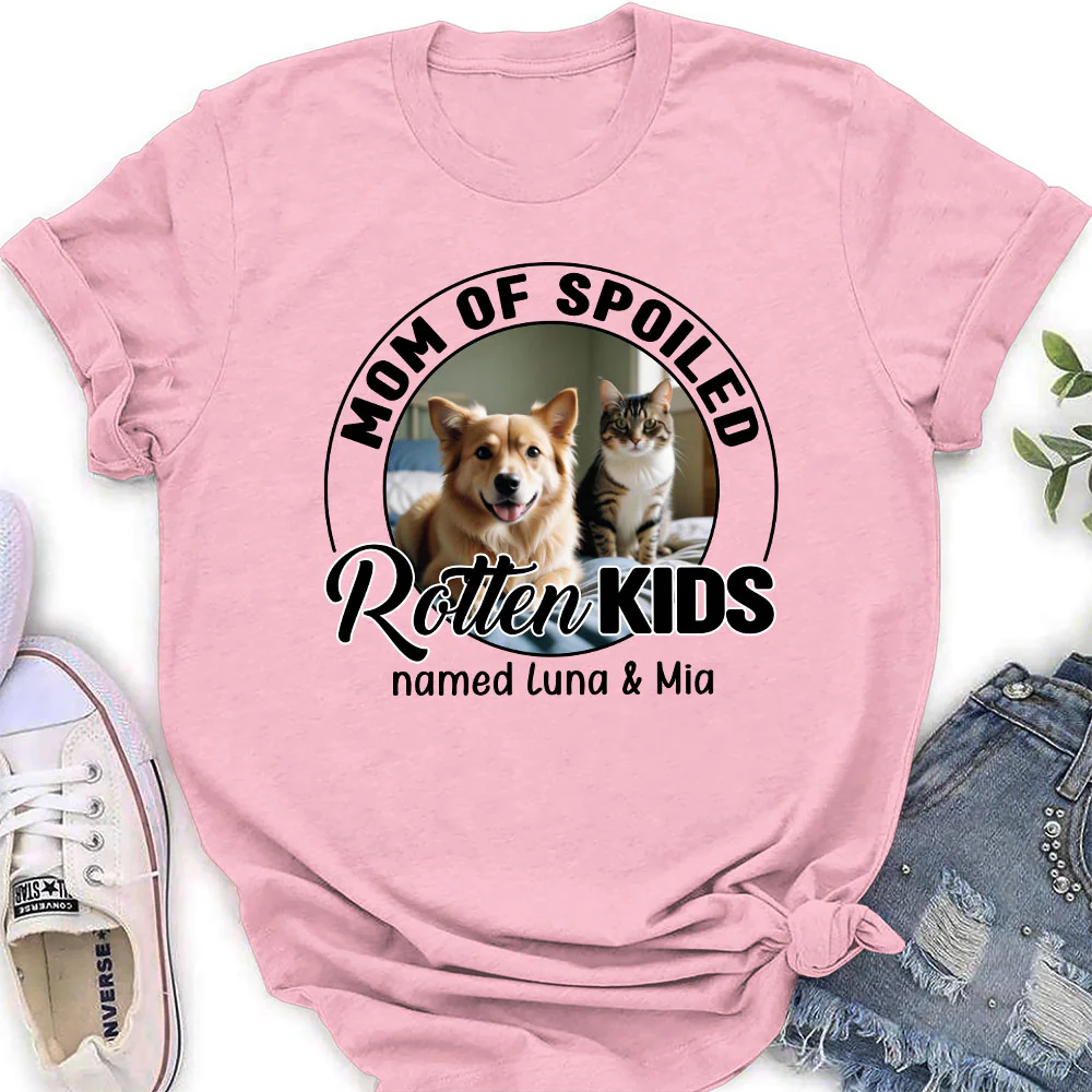 Lovely Spoiled Rotten Pet Chibi Cartoon Photo - Personalized Custom Women's T-Shirt - Image 4