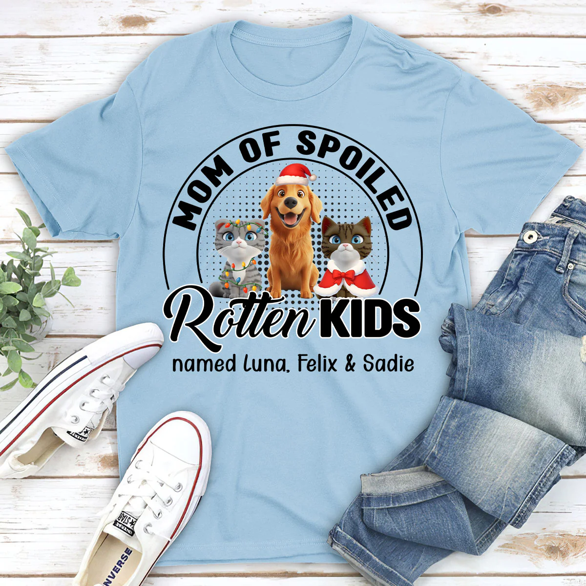 Lovely Spoiled Rotten Pet Chibi Cartoon Ver Christmas - Personalized Custom Unisex T-Shirt - Image 4