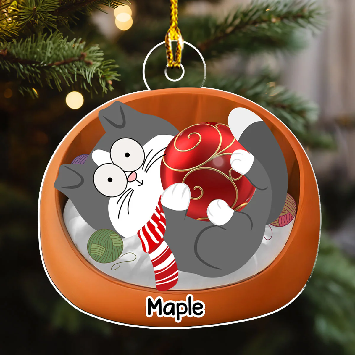 Lovely Swinging Cat - Personalized Custom Acrylic Ornament - Image 2