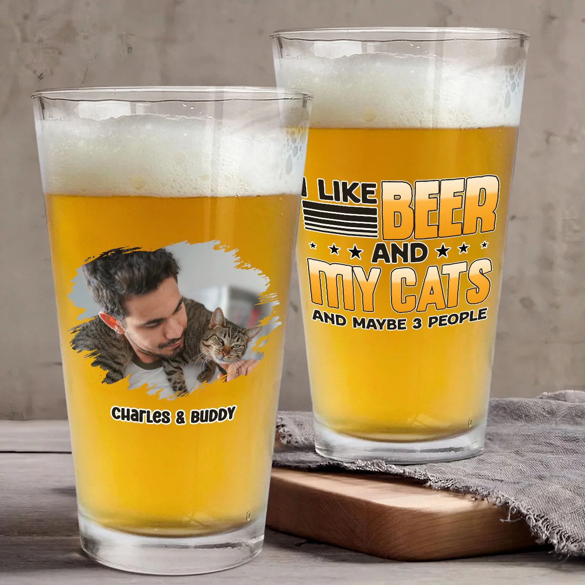 Maybe Three More Cat Ver Photo - Personalized Custom Beer Glass - Image 2