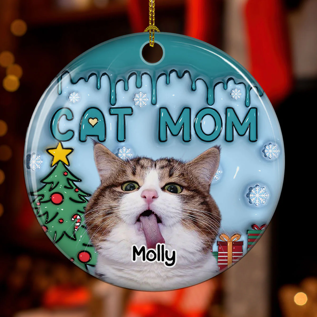 Me And Lovely Cat Photo - Personalized Custom 3D Inflated Effect Ceramic Ornament