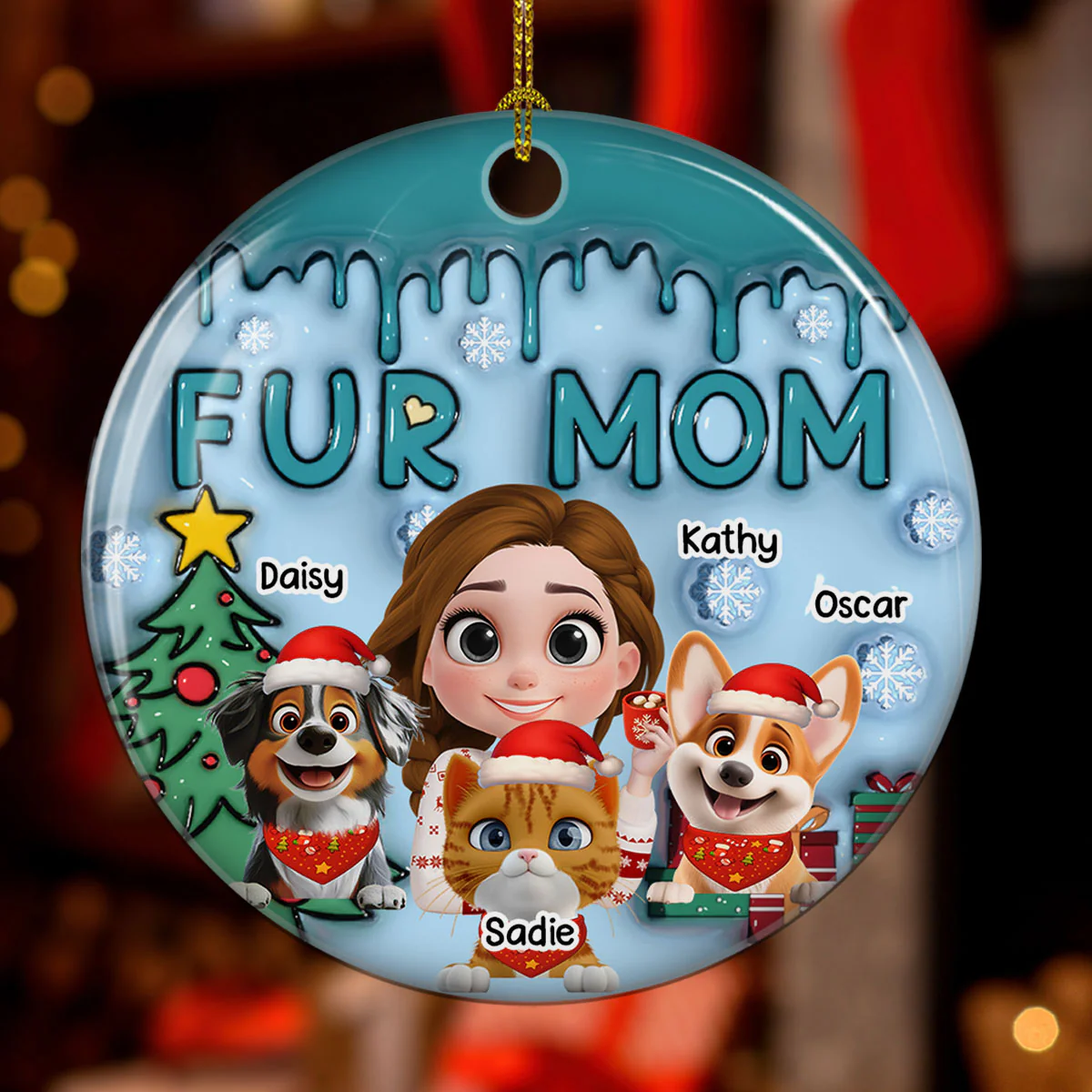 Me And Lovely Pet - Personalized Custom 3D Inflated Effect Ceramic Ornament - Image 3