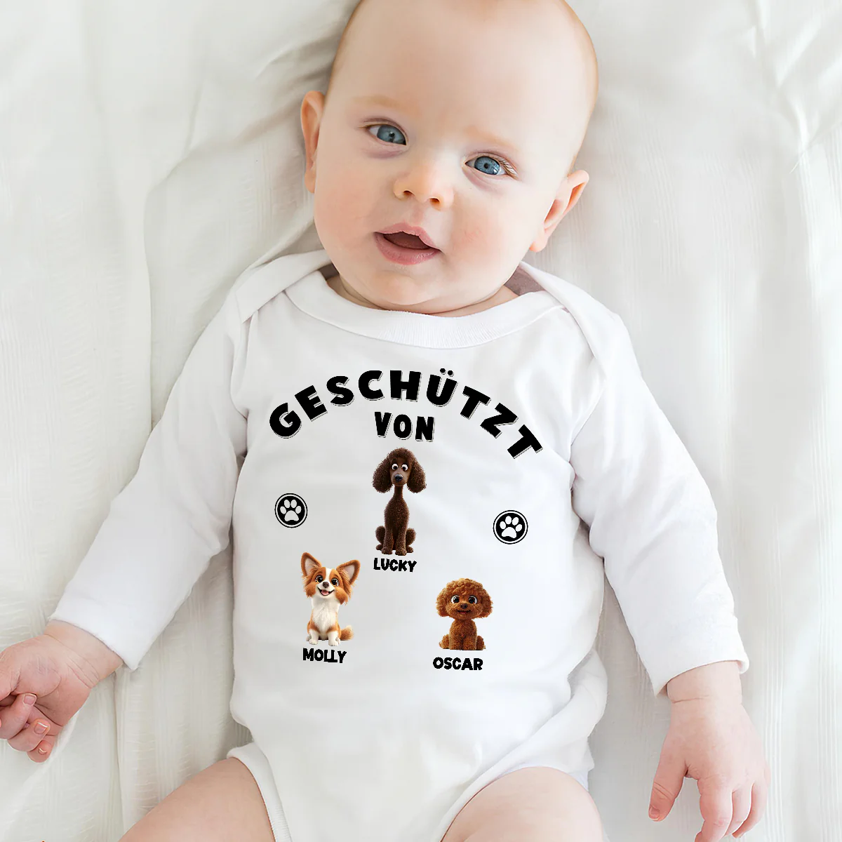 Mensch beschützt von Hunden – Personalisierter Baby-Langarm-Body - Image 4