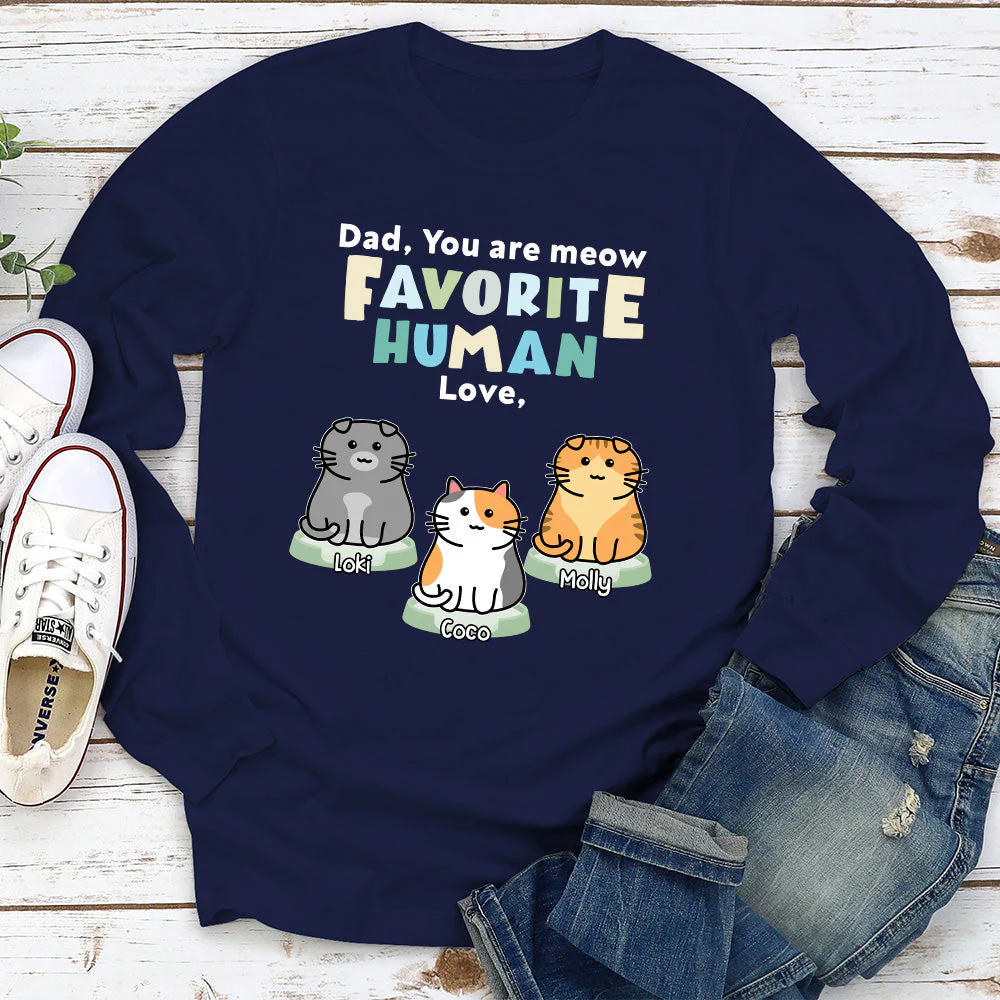 Meow Favorite Human - Personalized Custom Long Sleeve T-shirt - Image 3