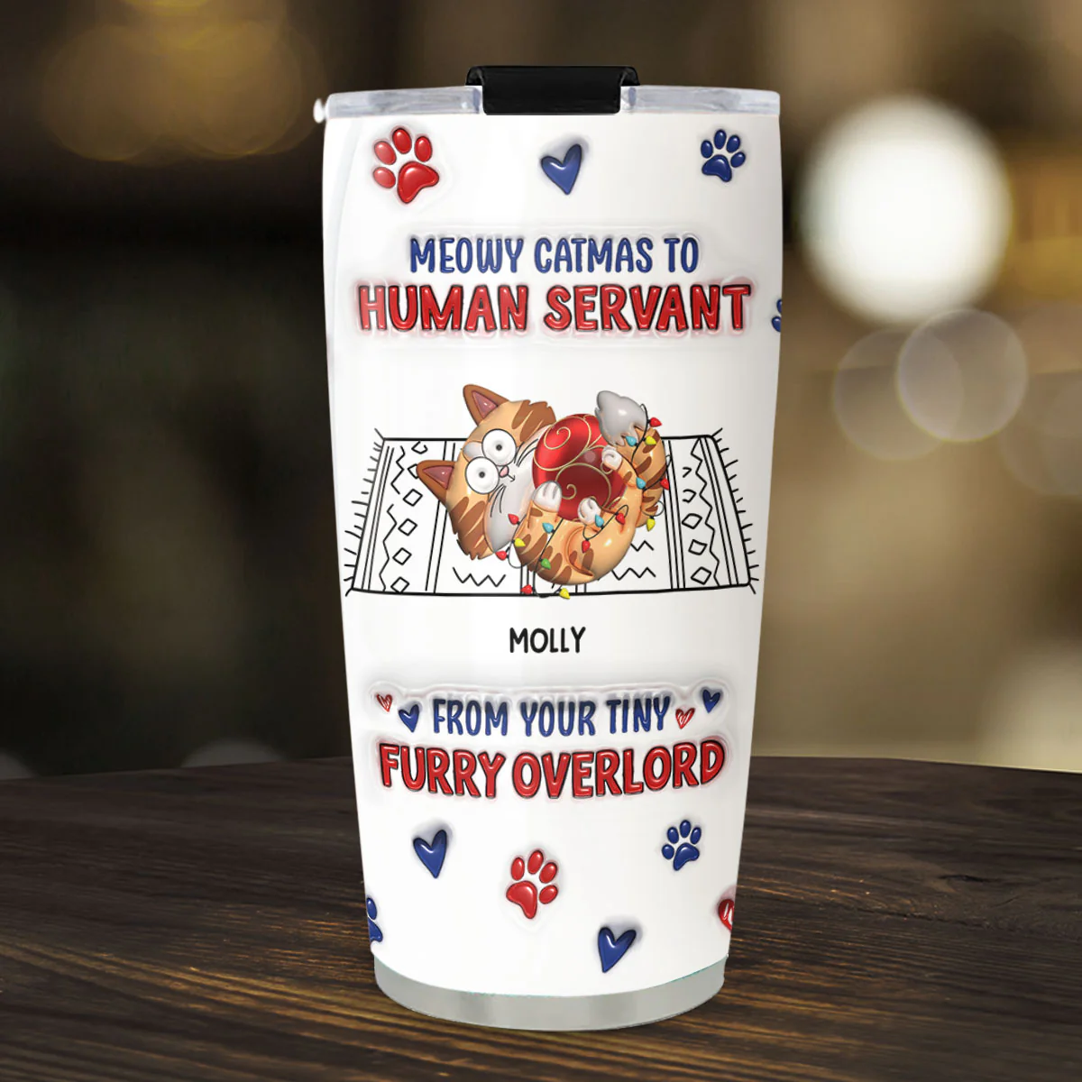 Meowy Catmas From Your Overlords - Personalized Custom 3D Inflated Effect Tumbler - Image 3