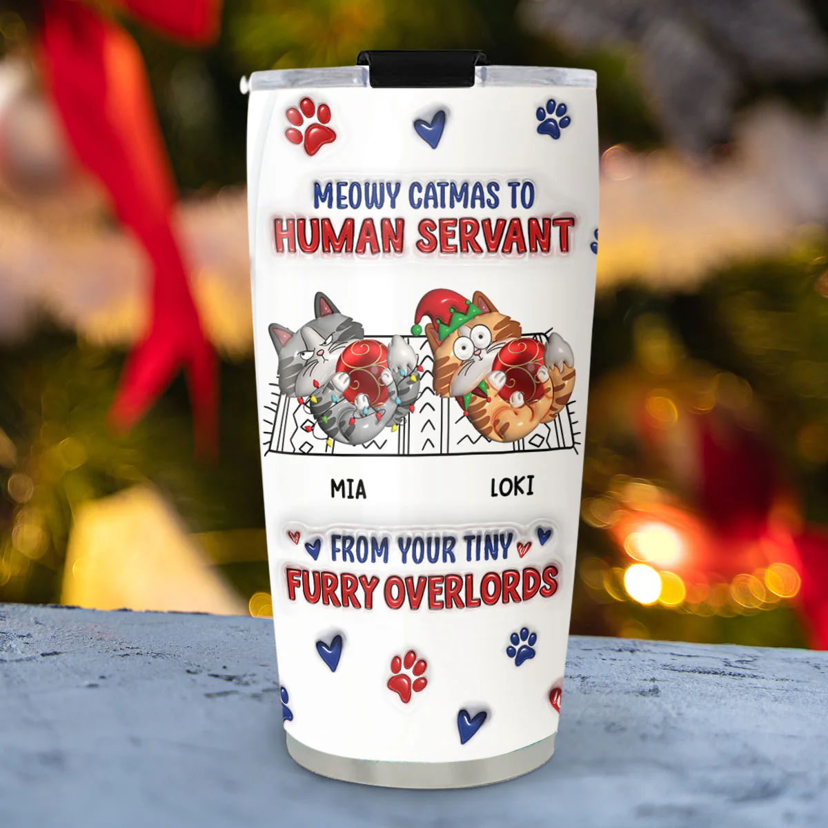 Meowy Catmas From Your Overlords - Personalized Custom 3D Inflated Effect Tumbler - Image 4