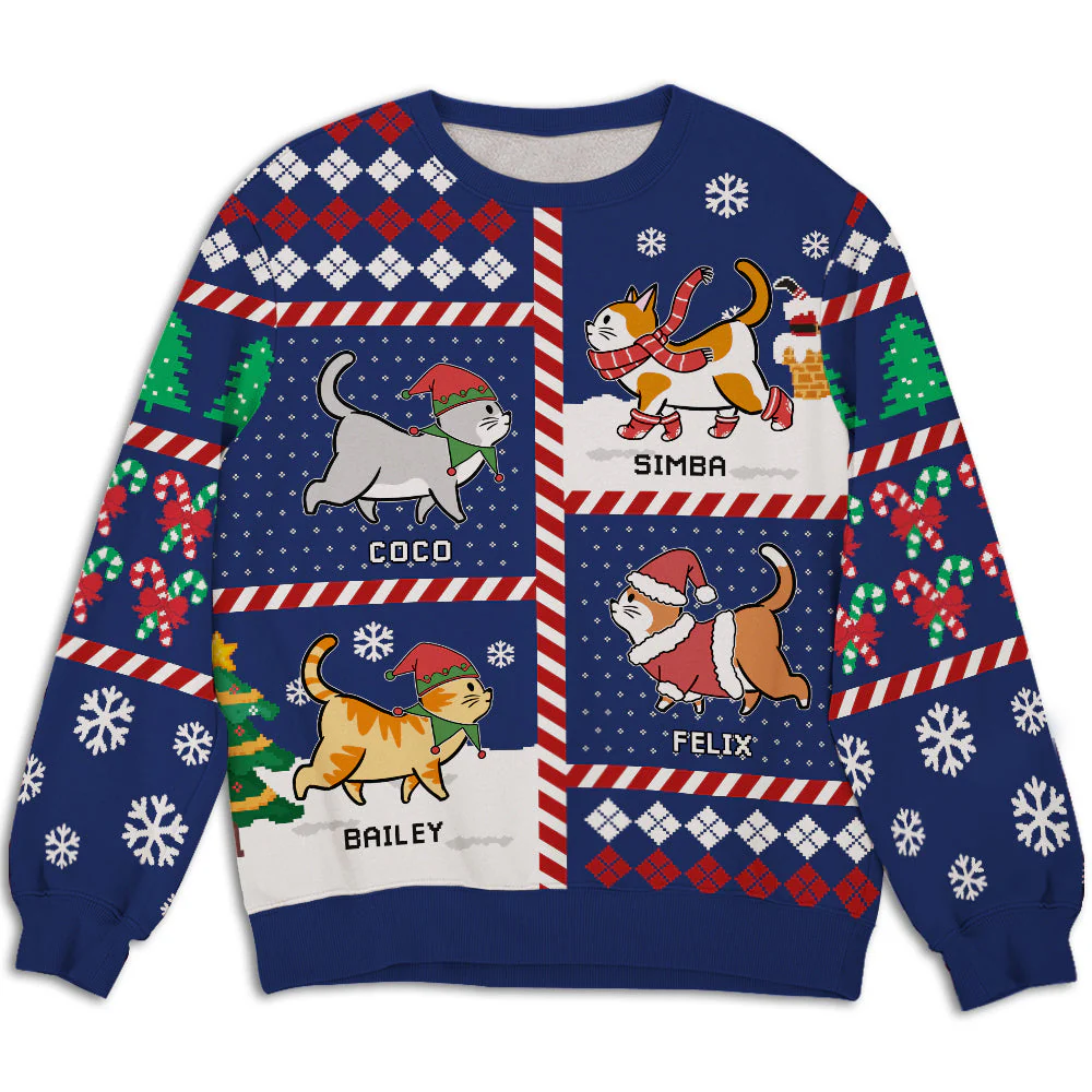 Meowy Catmas Patchwork - Personalized Custom All-Over-Print Sweatshirt