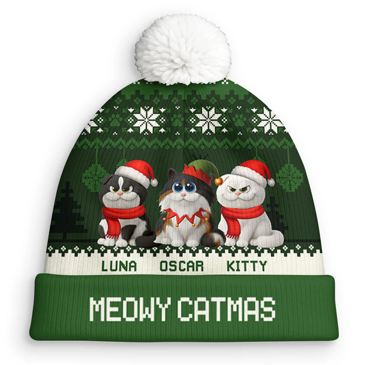 Meowy Catmas - Personalized Custom Bobble Beanie Hat - Image 5