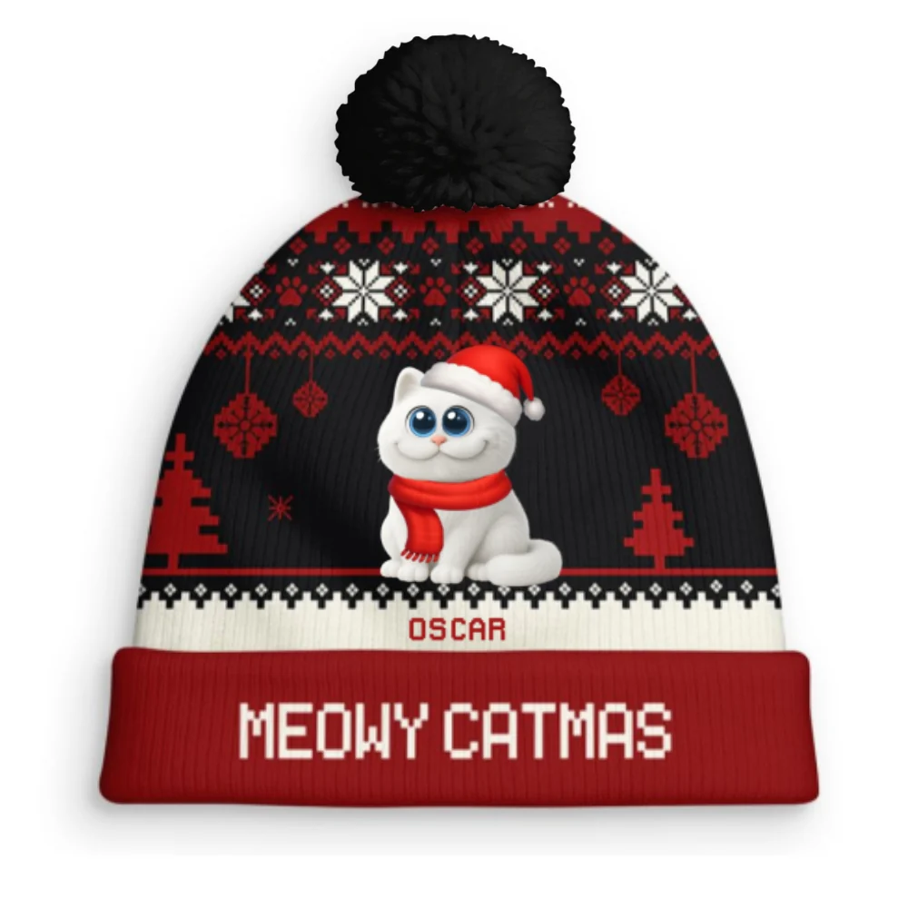Meowy Catmas - Personalized Custom Bobble Beanie Hat - Image 7