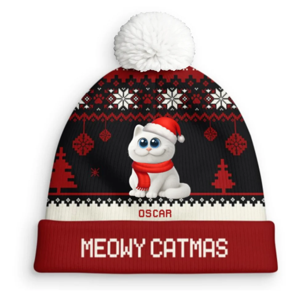 Meowy Catmas - Personalized Custom Bobble Beanie Hat - Image 8