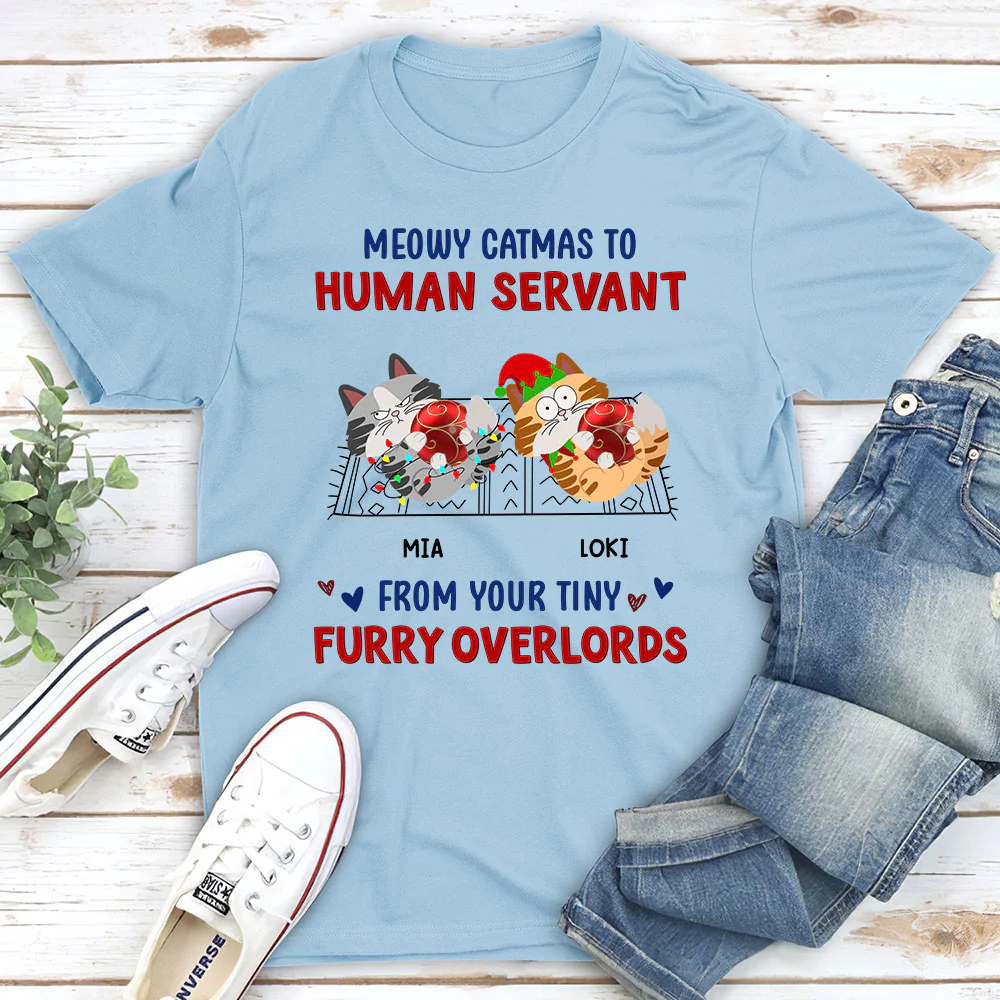 Meowy Catmas To Human Servant - Personalized Custom Unisex T-shirt - Image 3