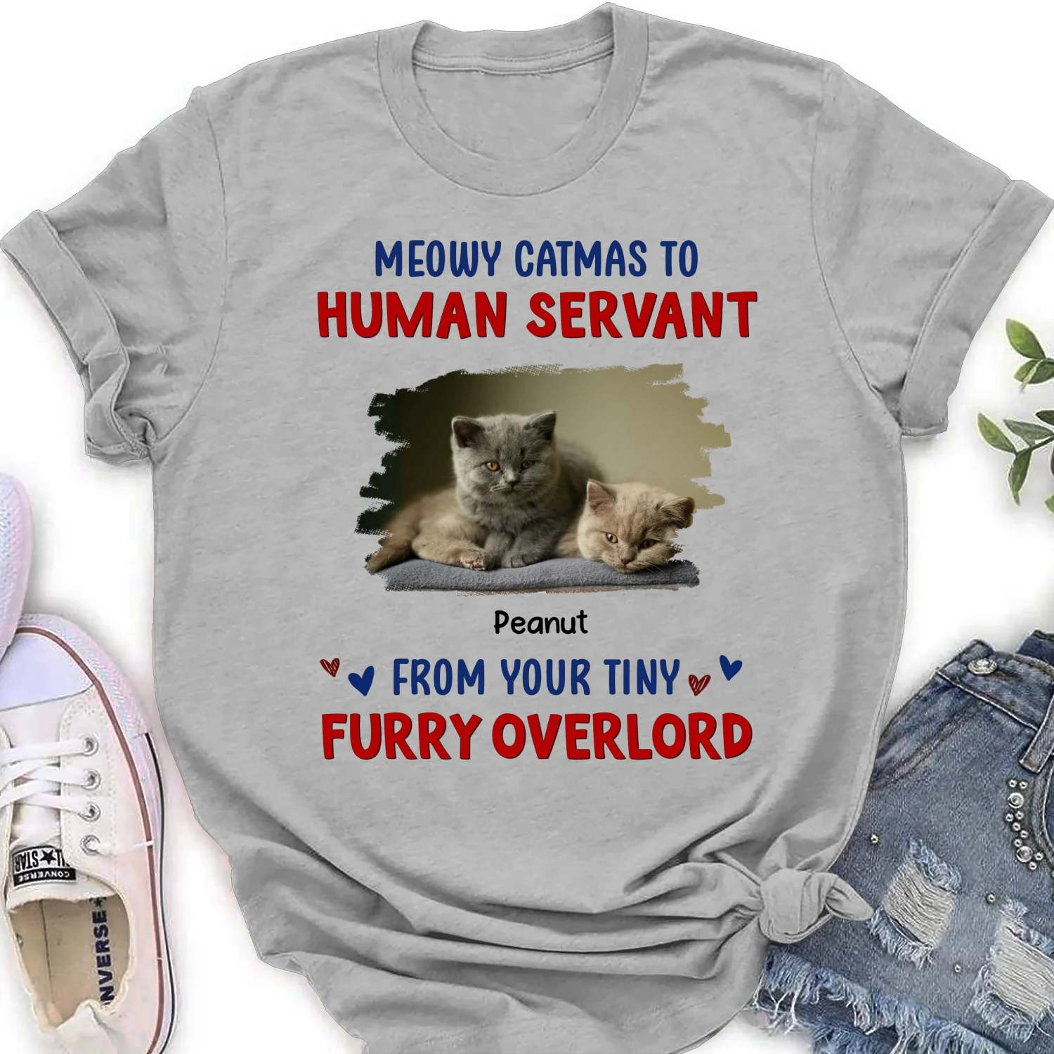 Meowy Catmas To Human Servant Photo - Personalized Custom Women's T-shirt - Image 3