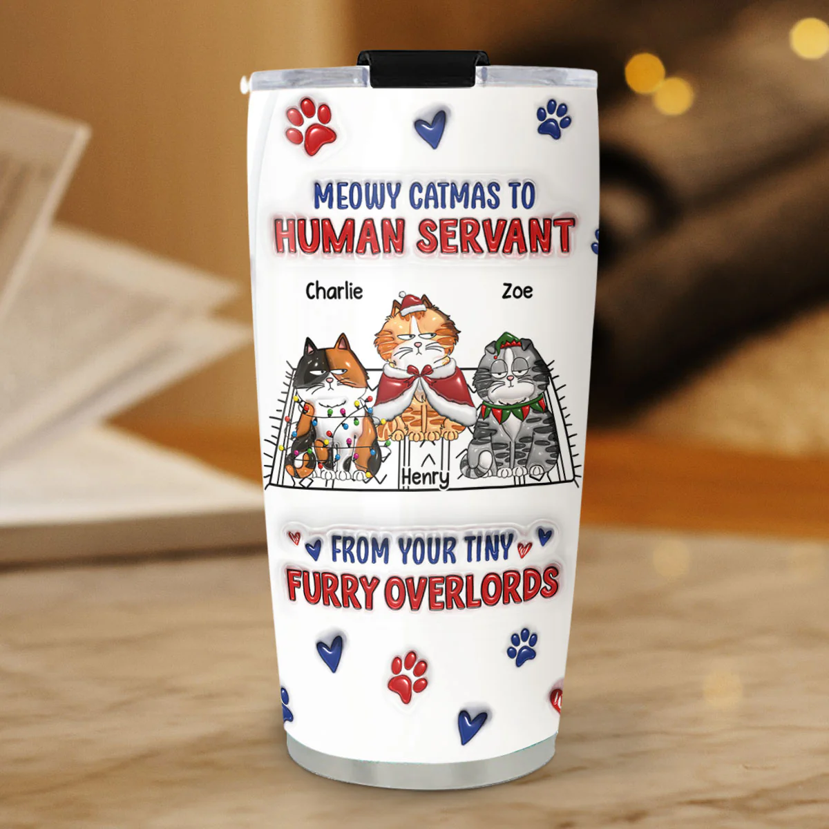 Meowy Catmas To Human Servant Ver 2 - Personalized Custom 3D Inflated Effect Tumbler - Image 4