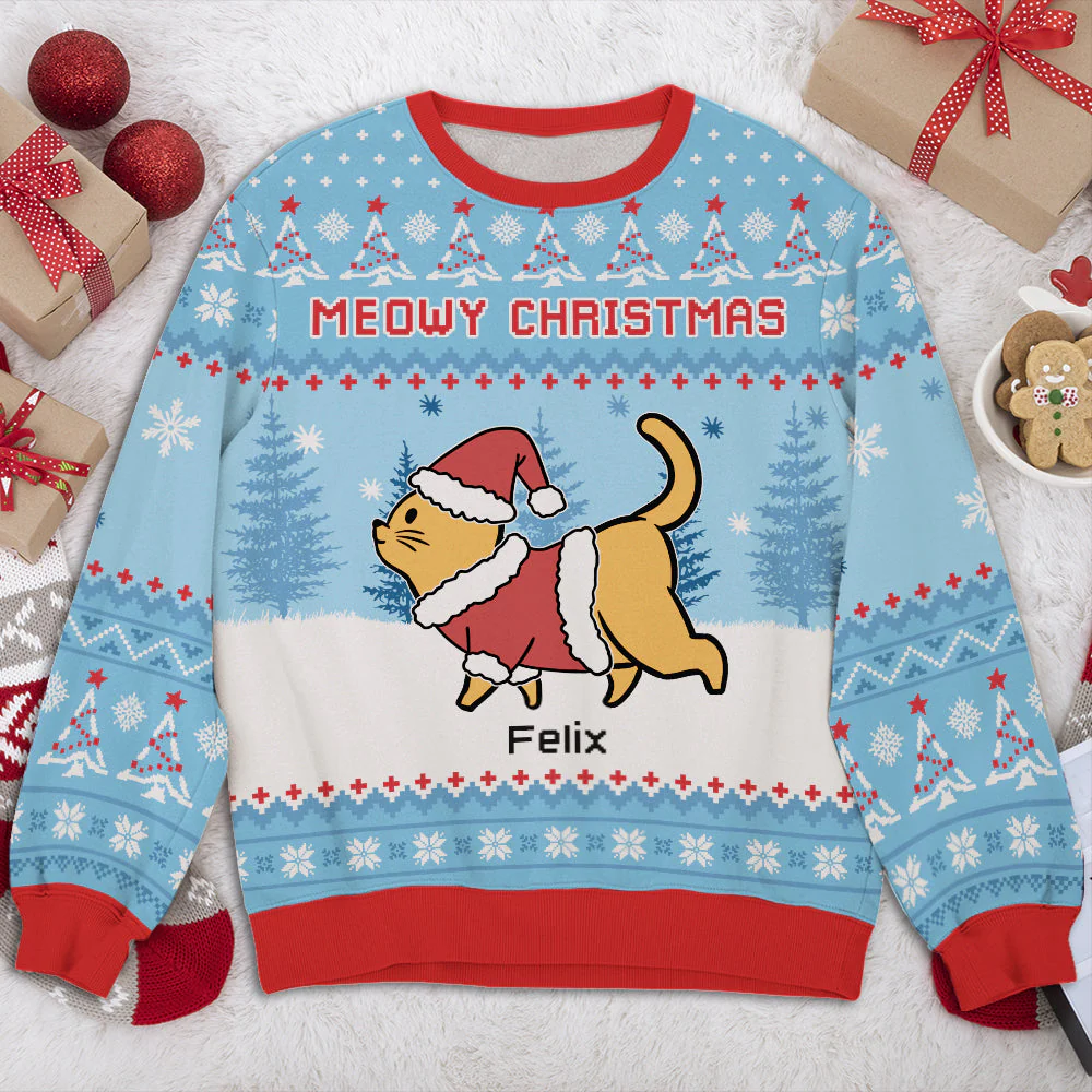Meowy Christmas Mint - Personalized Custom All-Over-Print Sweatshirt