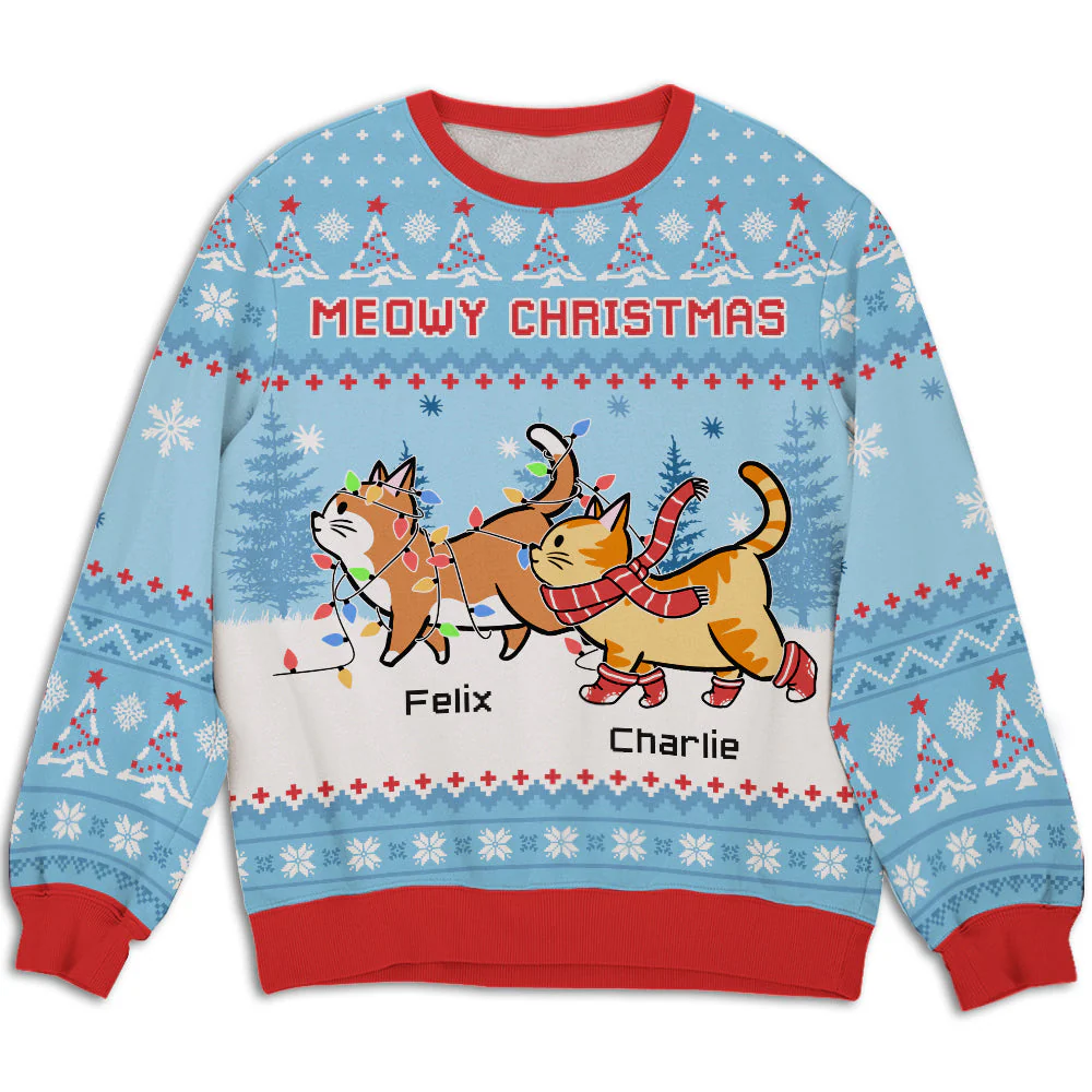 Meowy Christmas Mint - Personalized Custom All-Over-Print Sweatshirt - Image 2