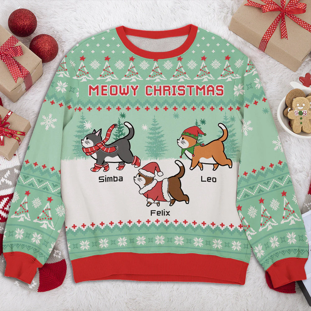 Meowy Christmas Mint - Personalized Custom All-Over-Print Sweatshirt - Image 3